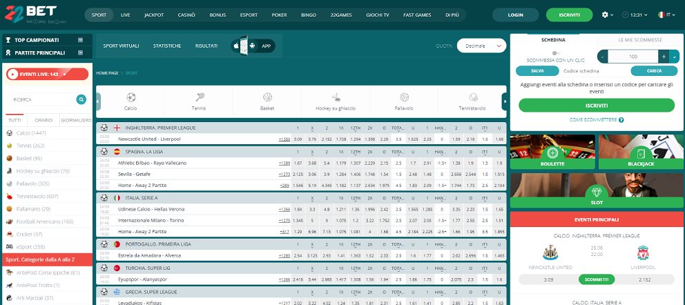 Pagina iniziale di 22bet