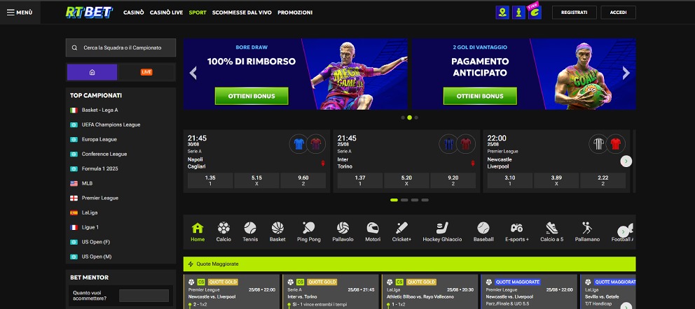 Pagina iniziale di RTBet